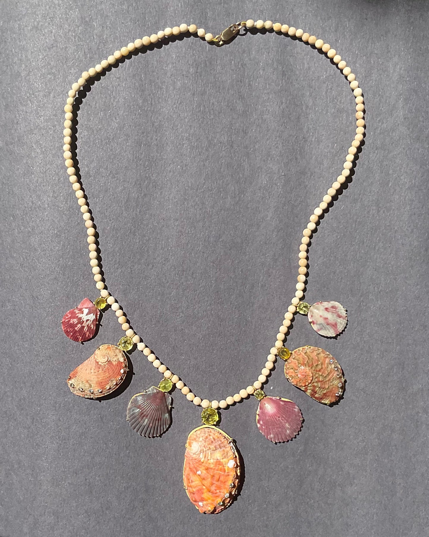 Wooly Mammoth Beads with Sphene, Diamonds and Shells