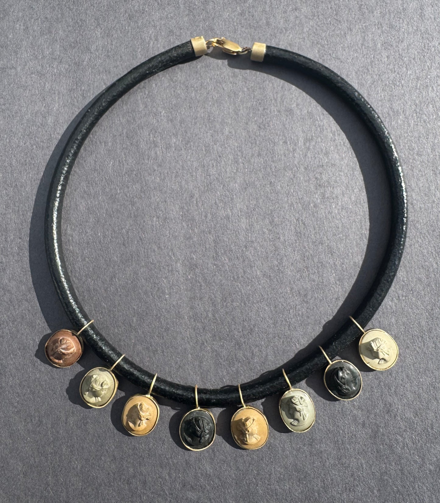 Vintage Cameos on Black Leather Cord