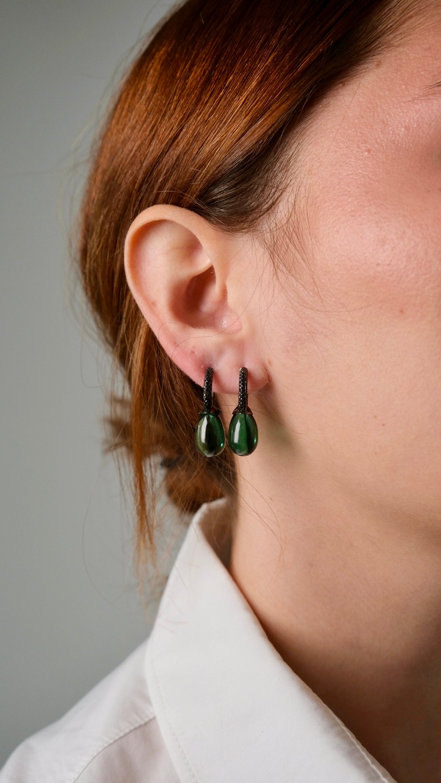 Black Diamond and Green Quartz Earrings