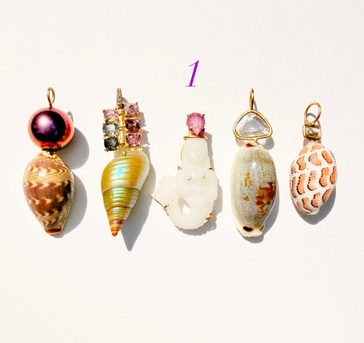 Agate Mermaid Carving Pendant with Diamond Nipples and Shell Crown