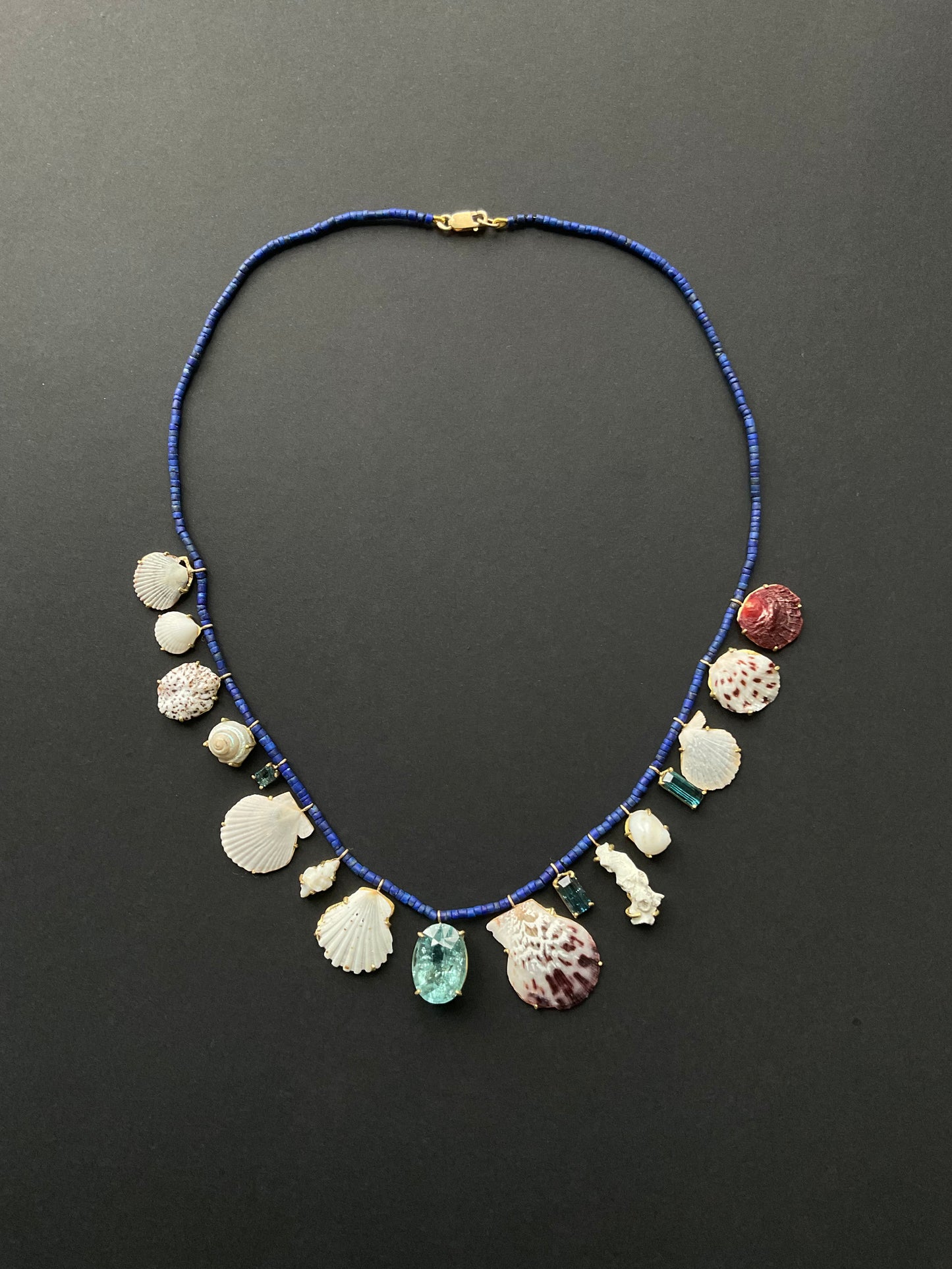 Lapis Beads with Shells and Tourmaline