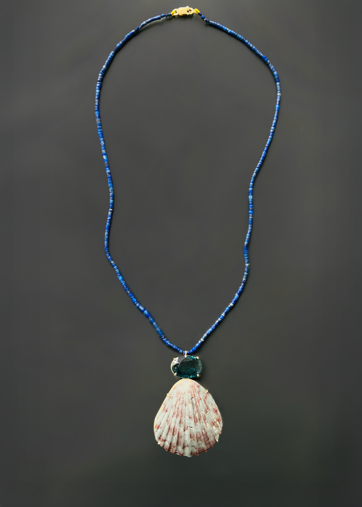 Lapis Beads with Kyanite and Shell