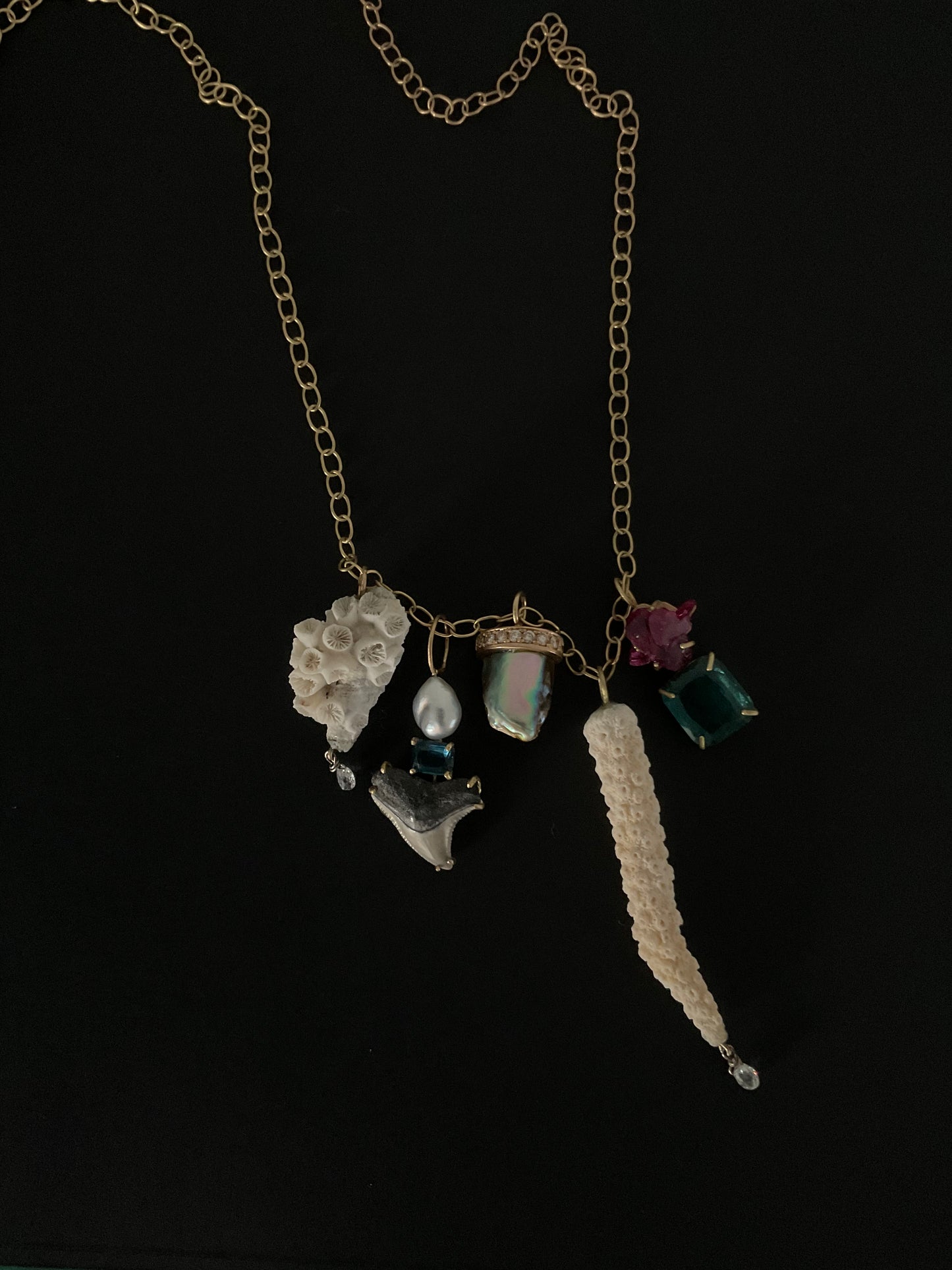 Coral Pendant with Diamond Briolette