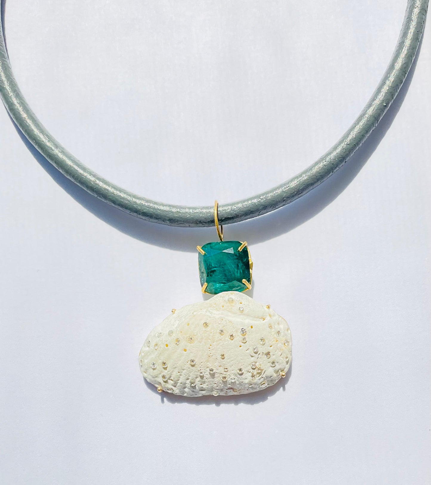 Tourmaline, Shell and Diamond Pendant