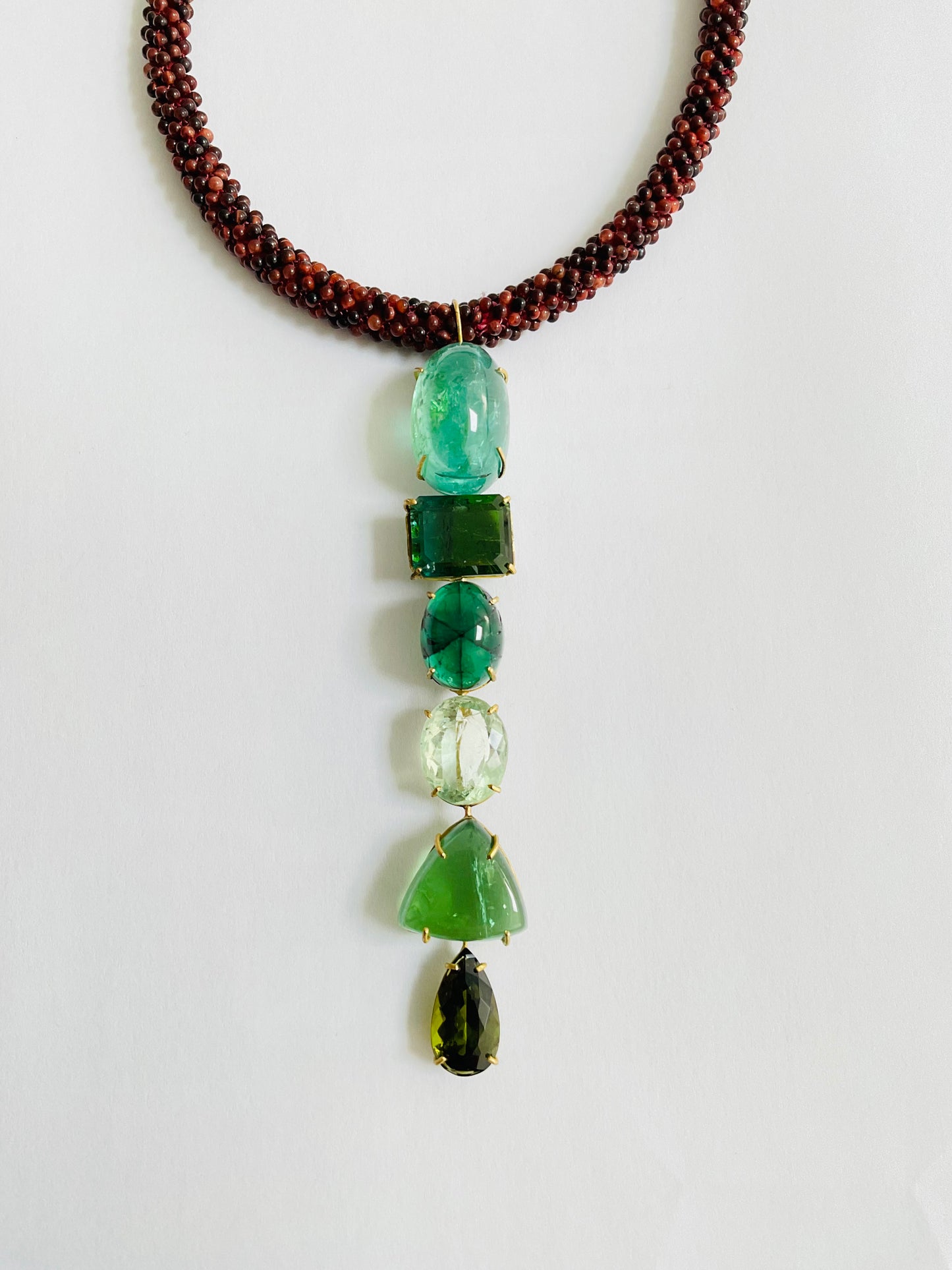 Jasper Embroidered Cord with Multi Green Gems Stones