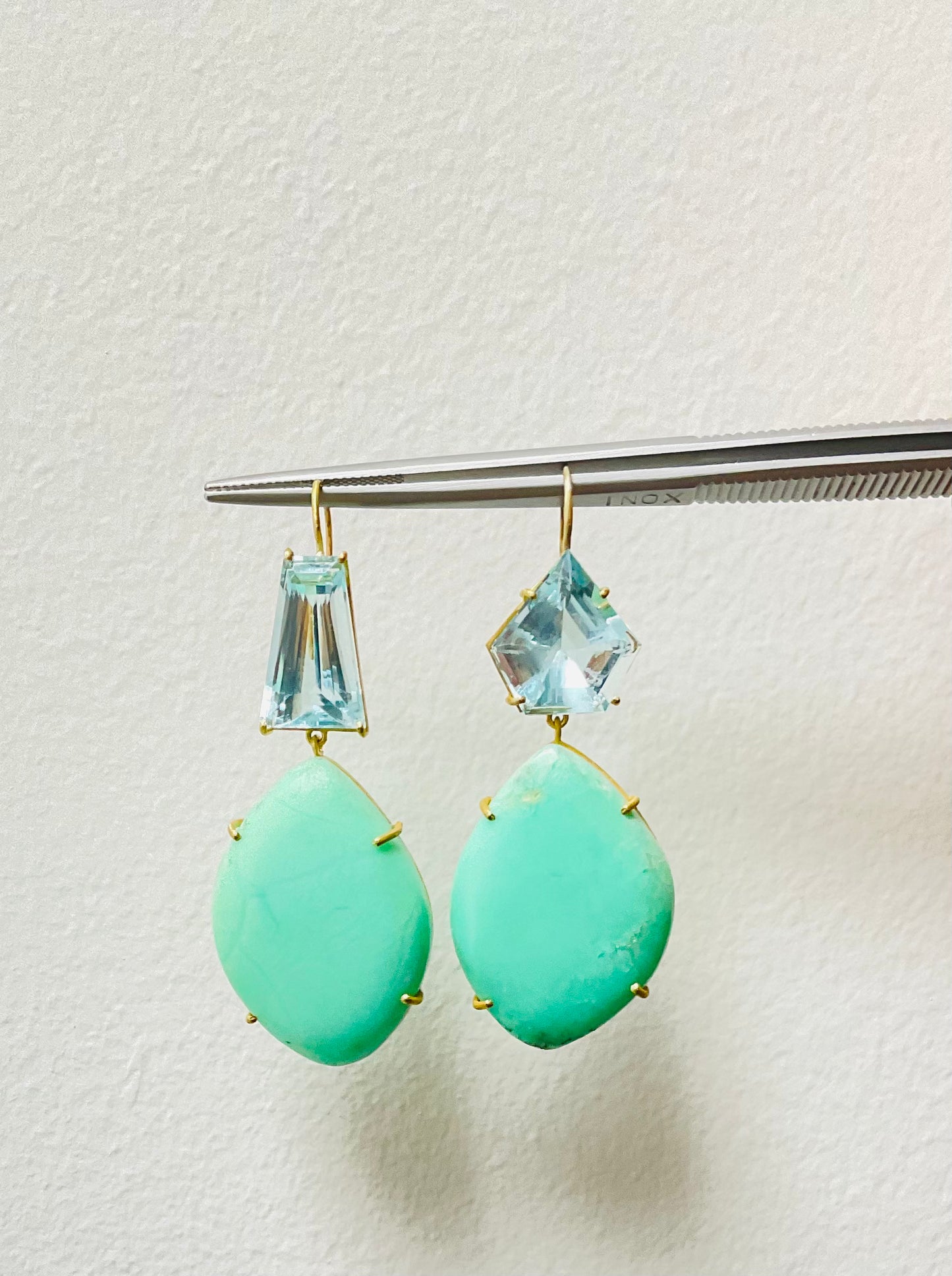 Aquamarine and Chrysoprase Earrings
