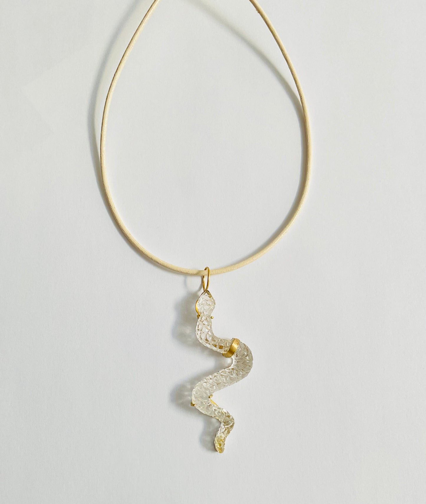 Quartz Snake Carving Pendant with Diamond Eyes