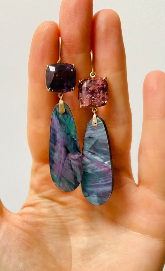 Tourmaline and Abalone Earrings