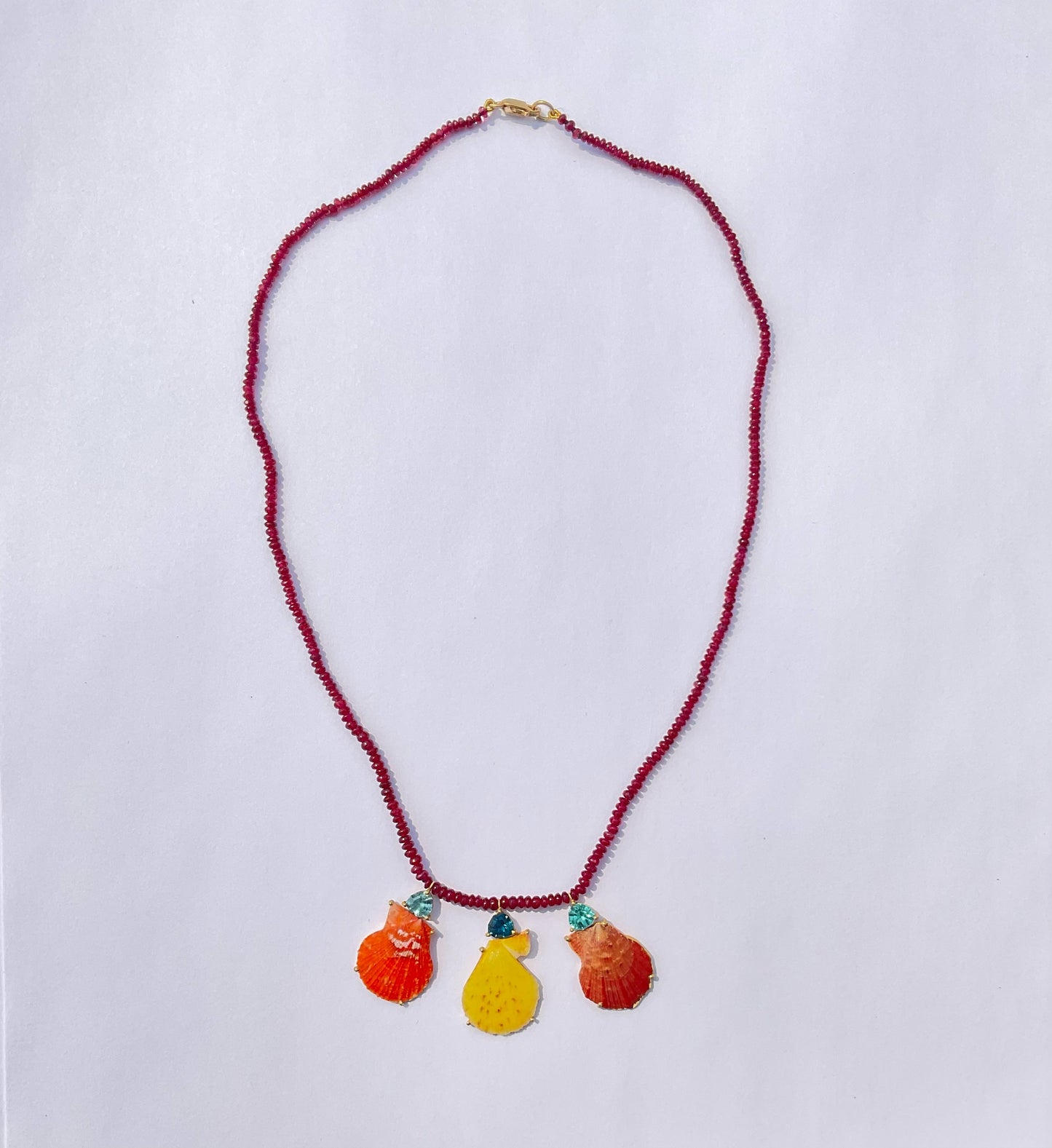 Ruby Beads with Tourmalines and Shells
