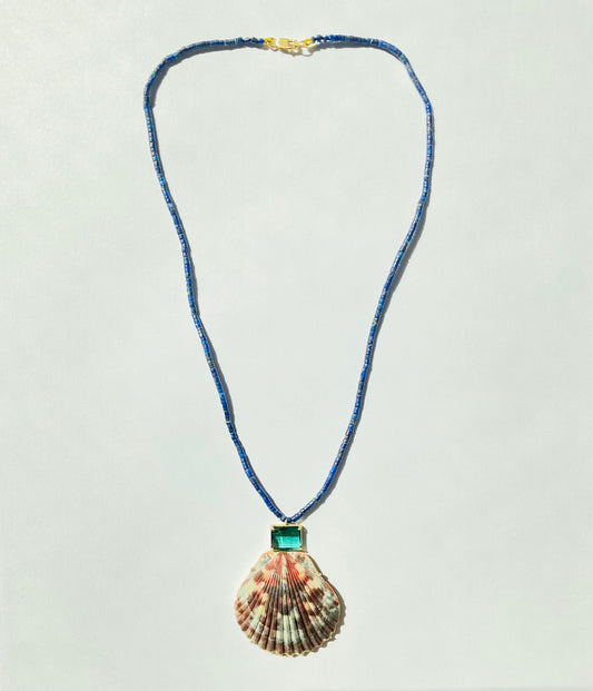 Shell with Tourmaline on Lapis Beads