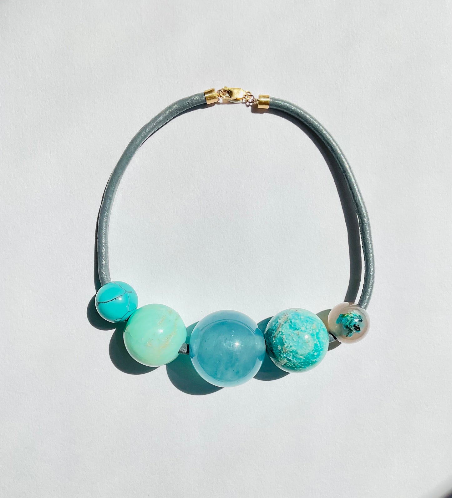 Spheres Necklace, Turquoise, Chrysoprase, Aquamarine, Aquadite