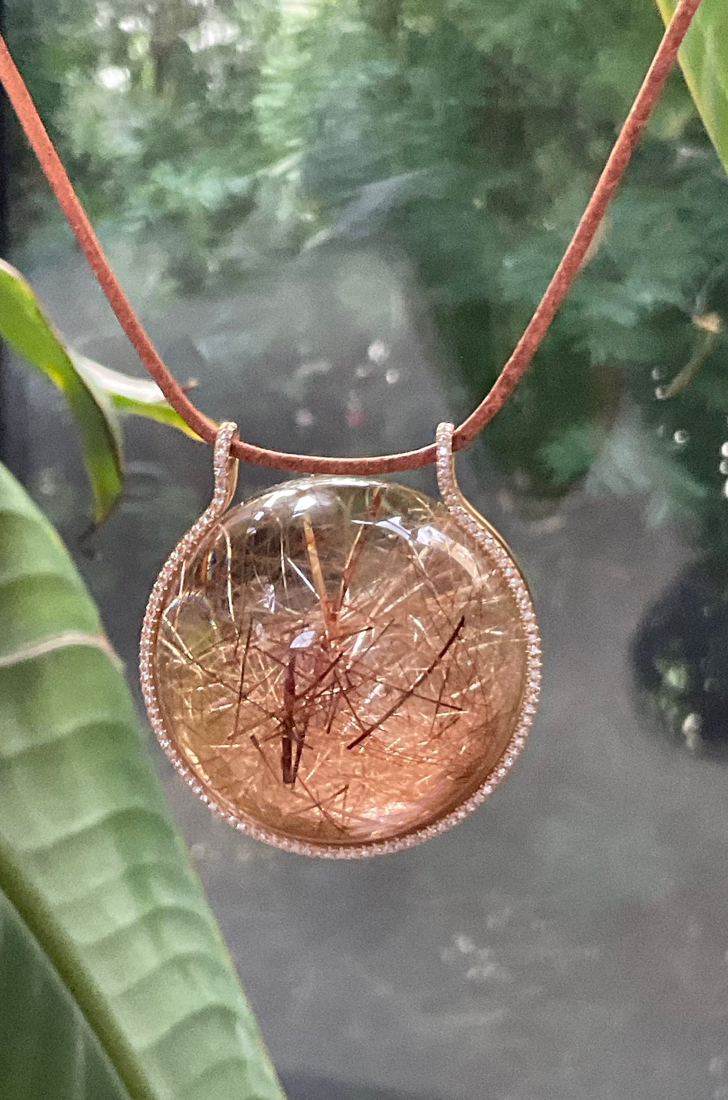 Rutilated Quartz Healing Sphere with Diamonds