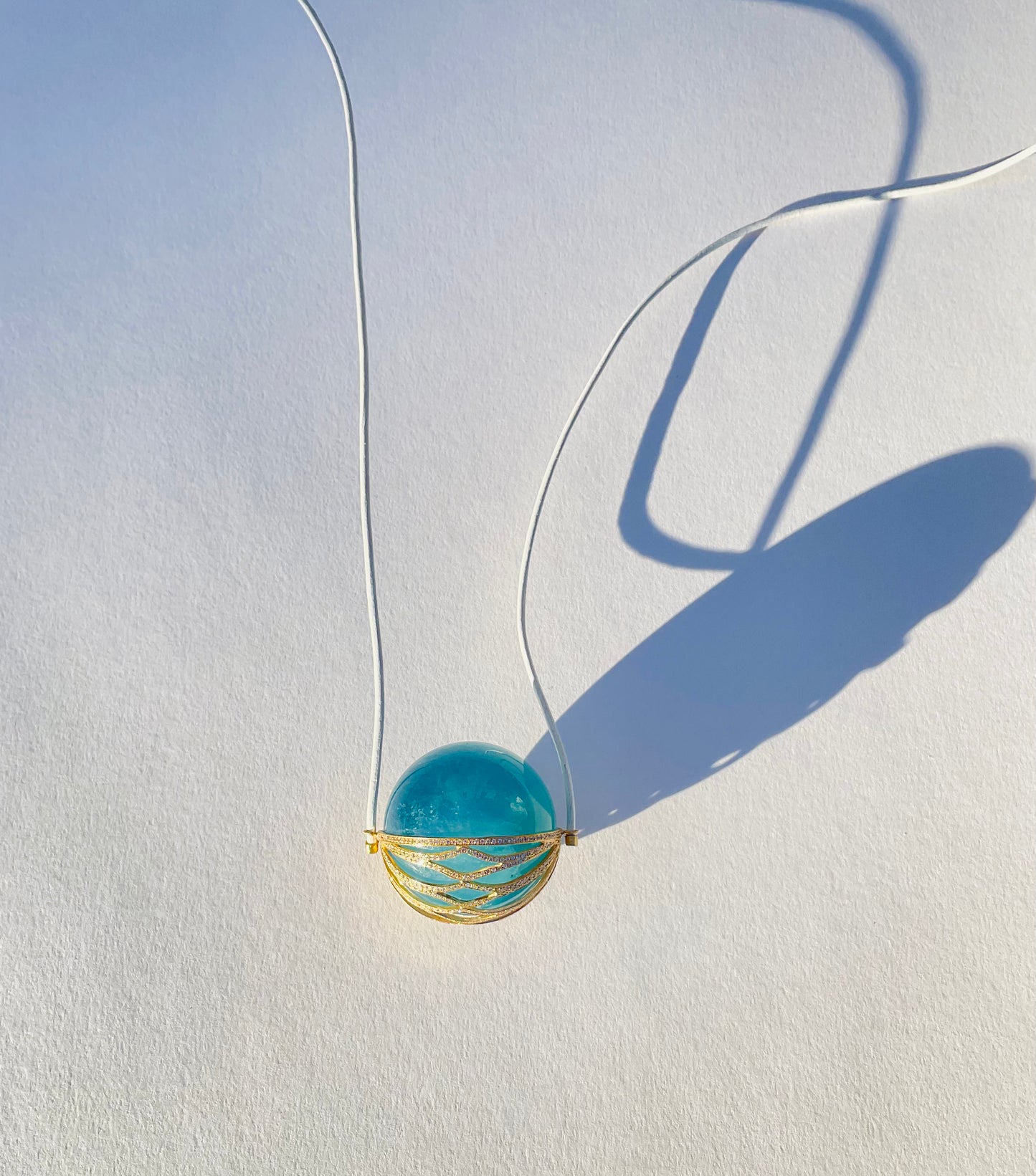 Yellow Gold Diamond Basket with Aquamarine Healing Sphere, DESIGN #1