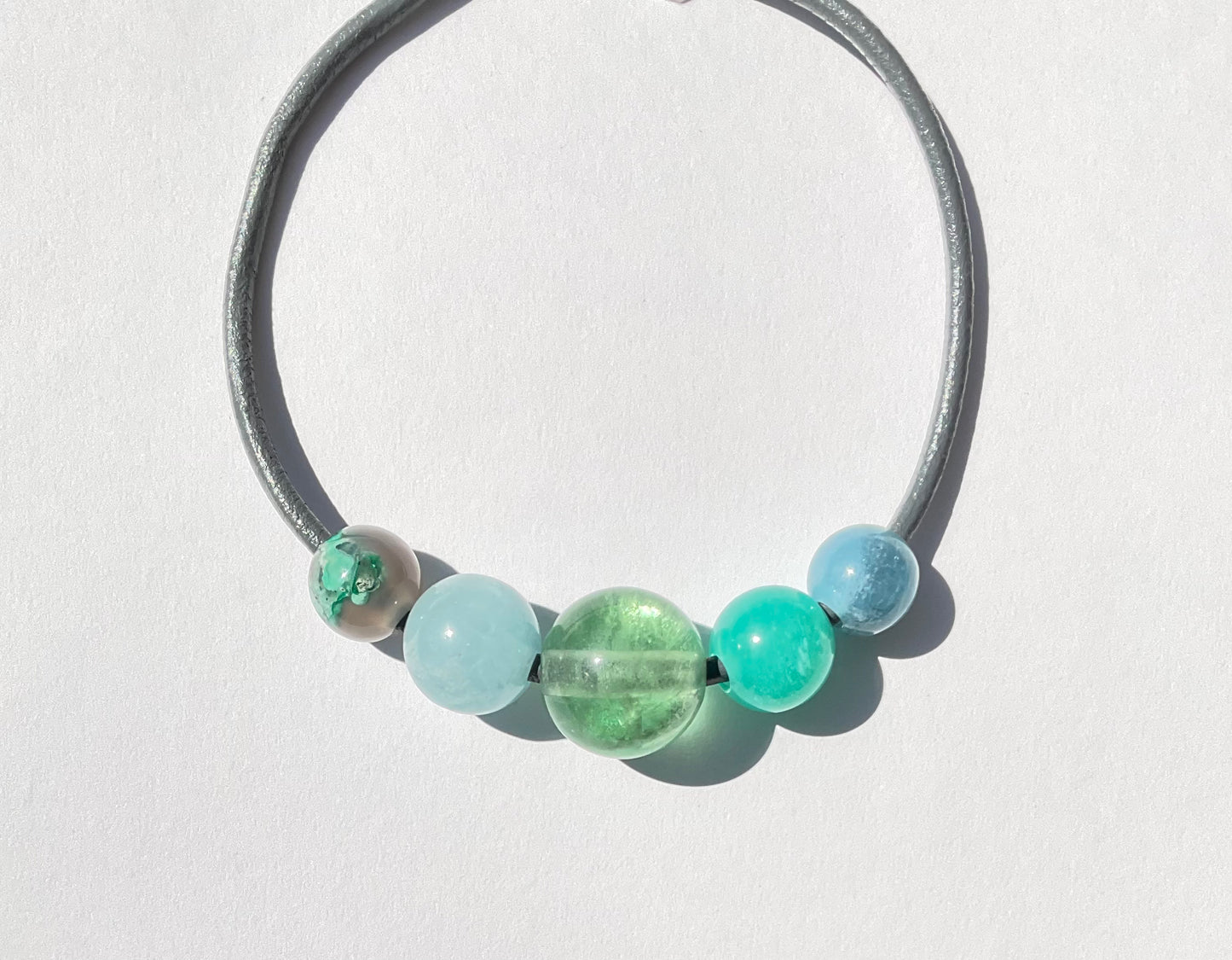 Gem Spheres Necklace, Aquadite, Aquamarine, Fluorite, Amazonite