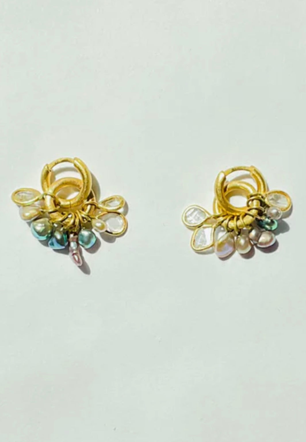 Double Hoops with Abalone Pearls and Polki Diamonds