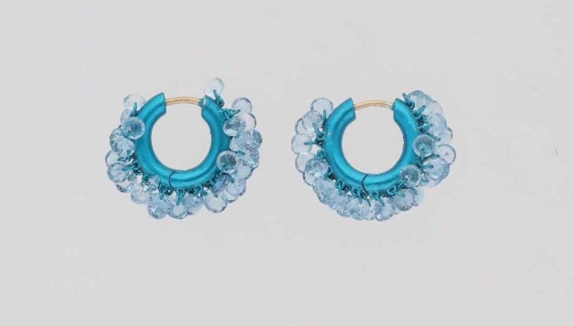 Gold Rhodium Hoops in Blue with Aquamarines set in 18k Gold