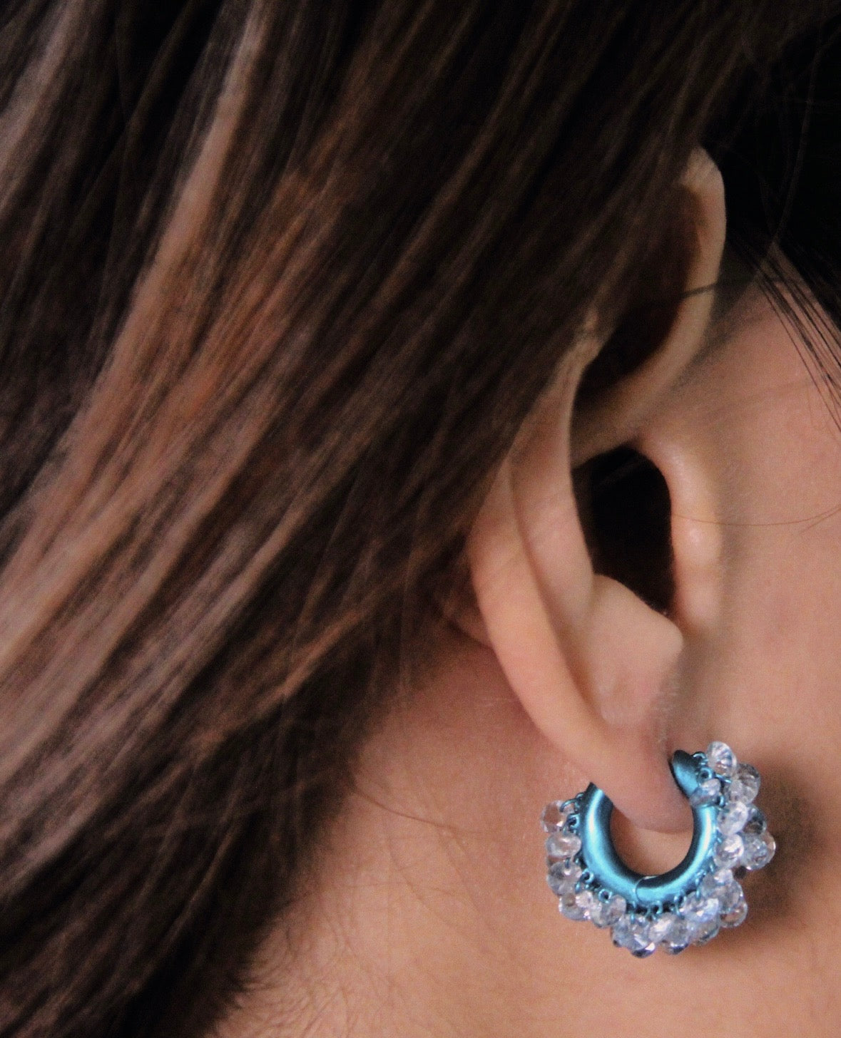 Gold Rhodium Hoops in Blue with Aquamarines set in 18k Gold