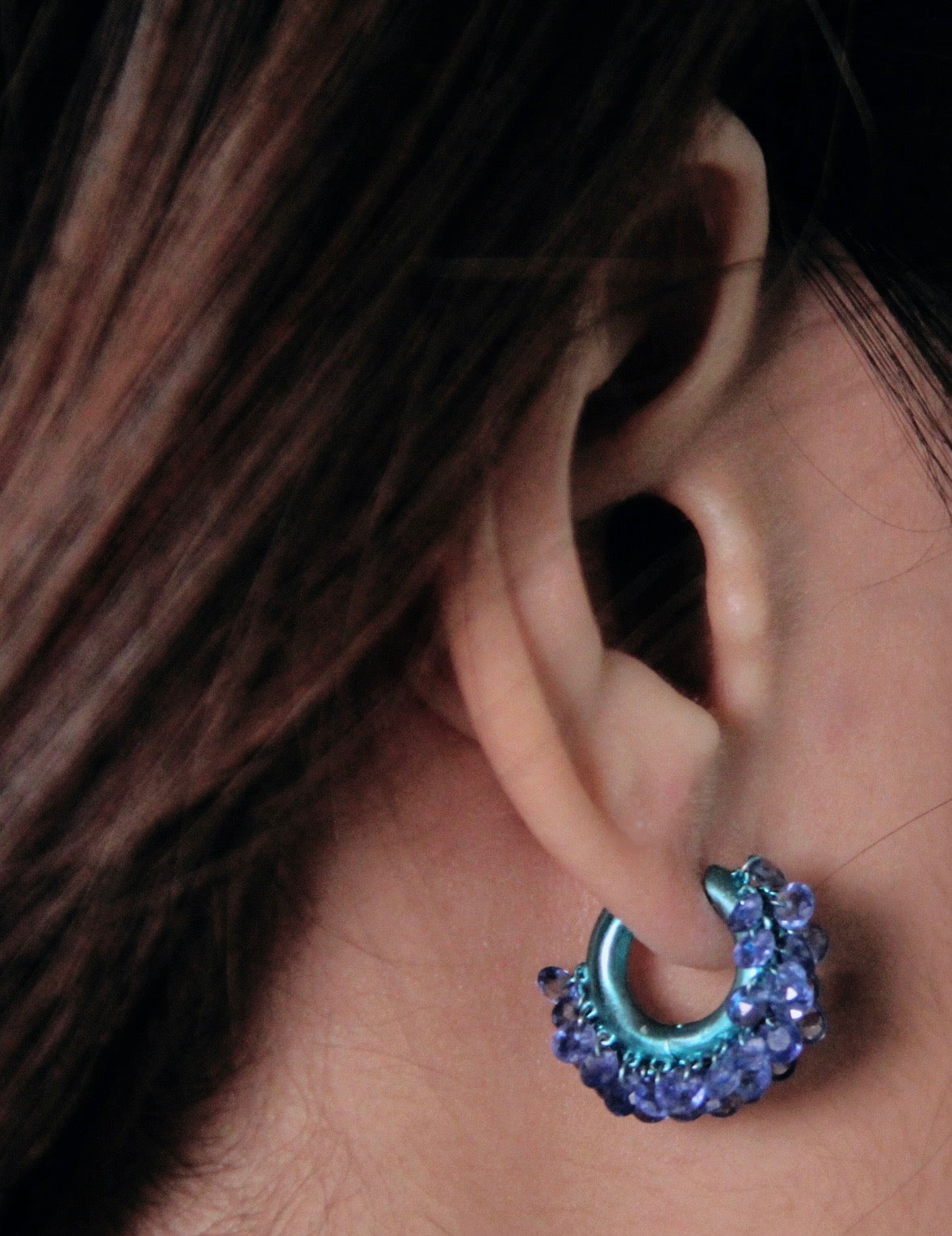 Gold Rhodium Plated Blue Hoops with Rose Cut Sapphires