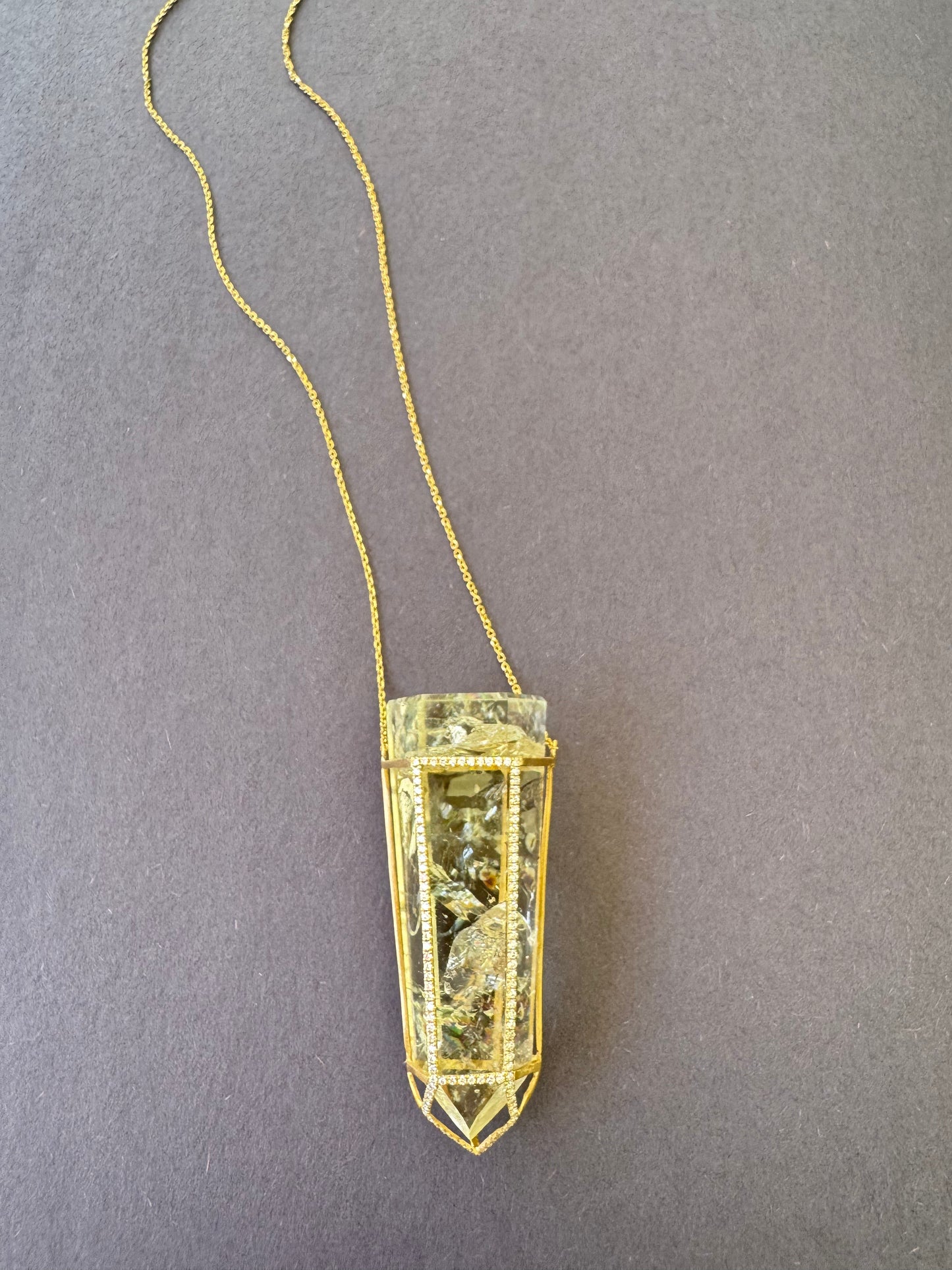 Lemon Quartz and Diamond Pendant