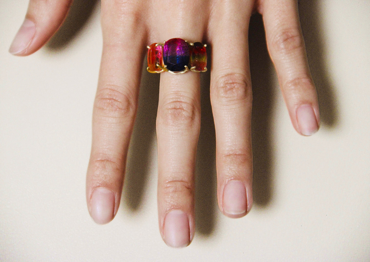 Bi and Tri Color Tourmaline Ring