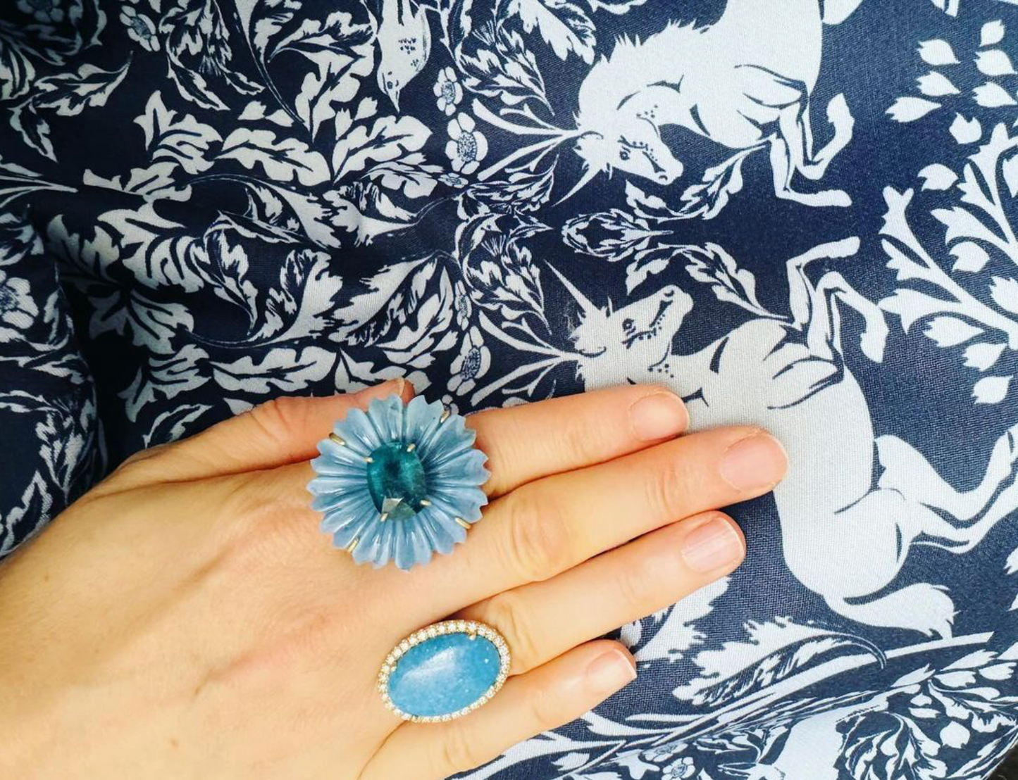 Blue Opal Flower with Blue Tourmaline Ring