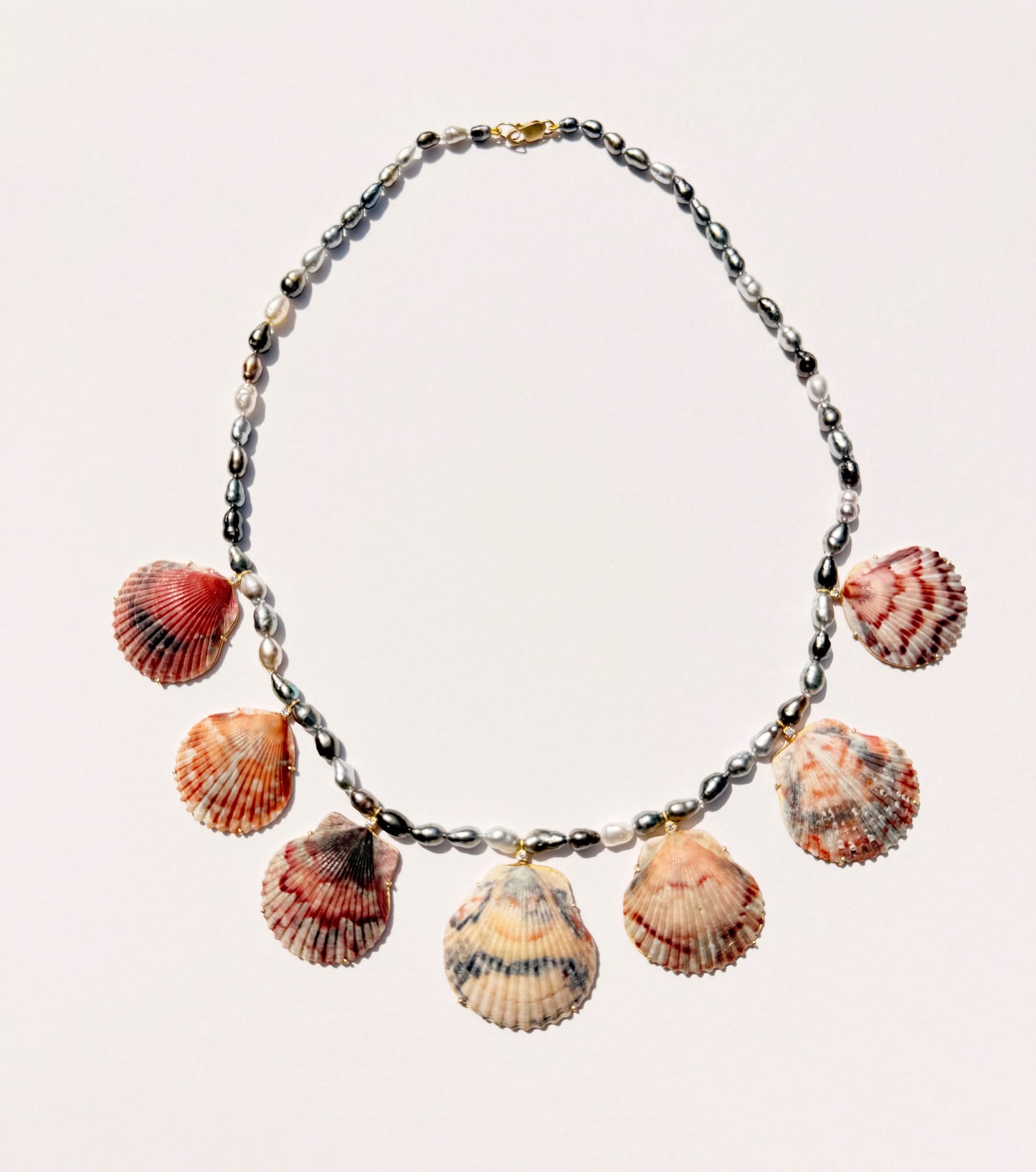 Tahitian Keshi Pearls with Diamonds and Shells
