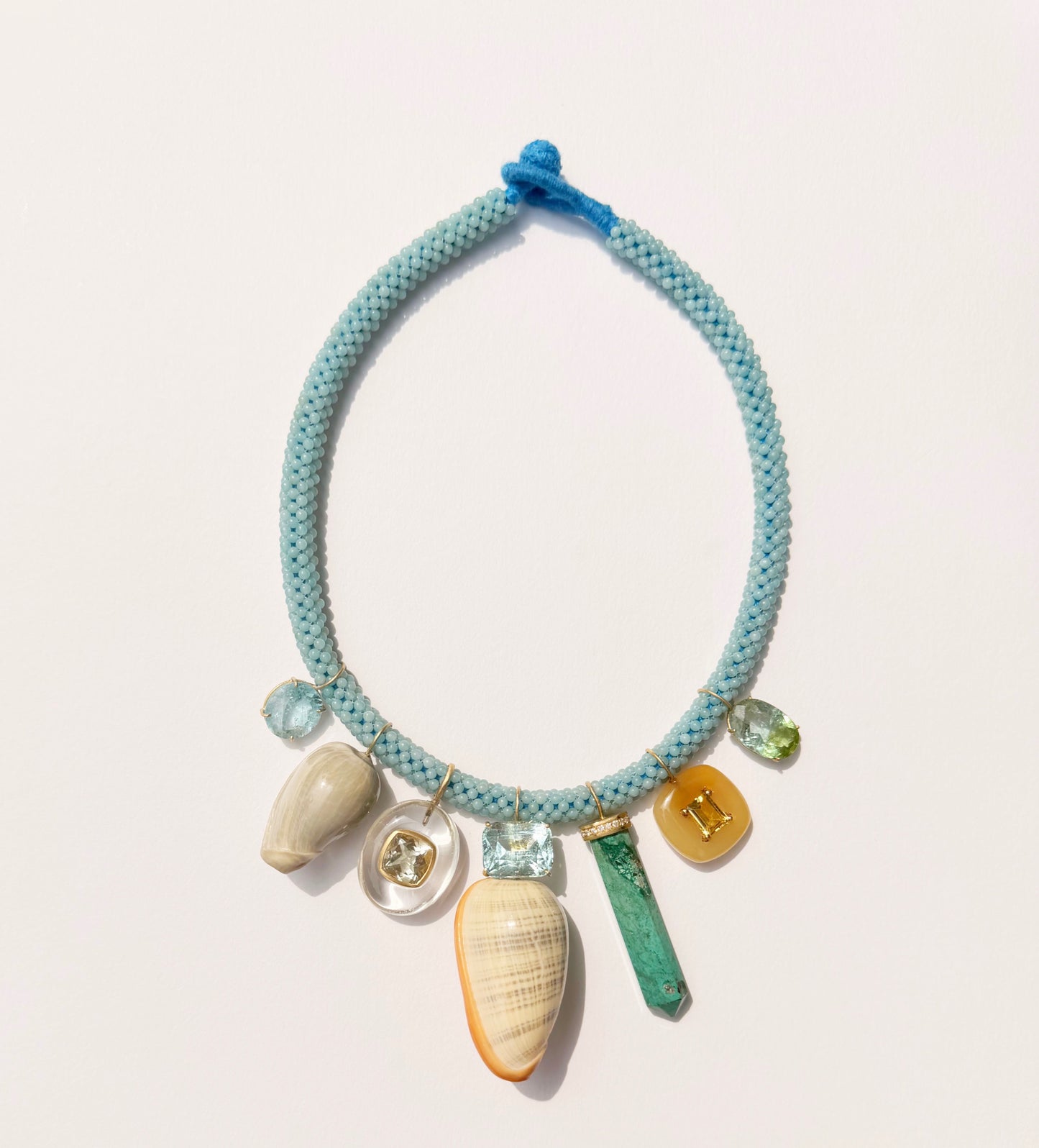 Amazonite Embroidered Cord with Multi Pendants