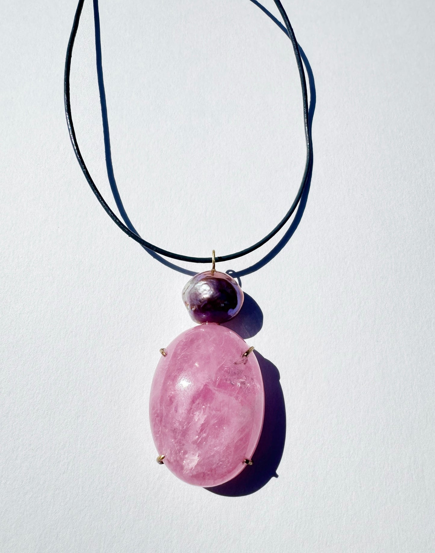 Kunzite Pendant with Tahitian Keshi Pearl