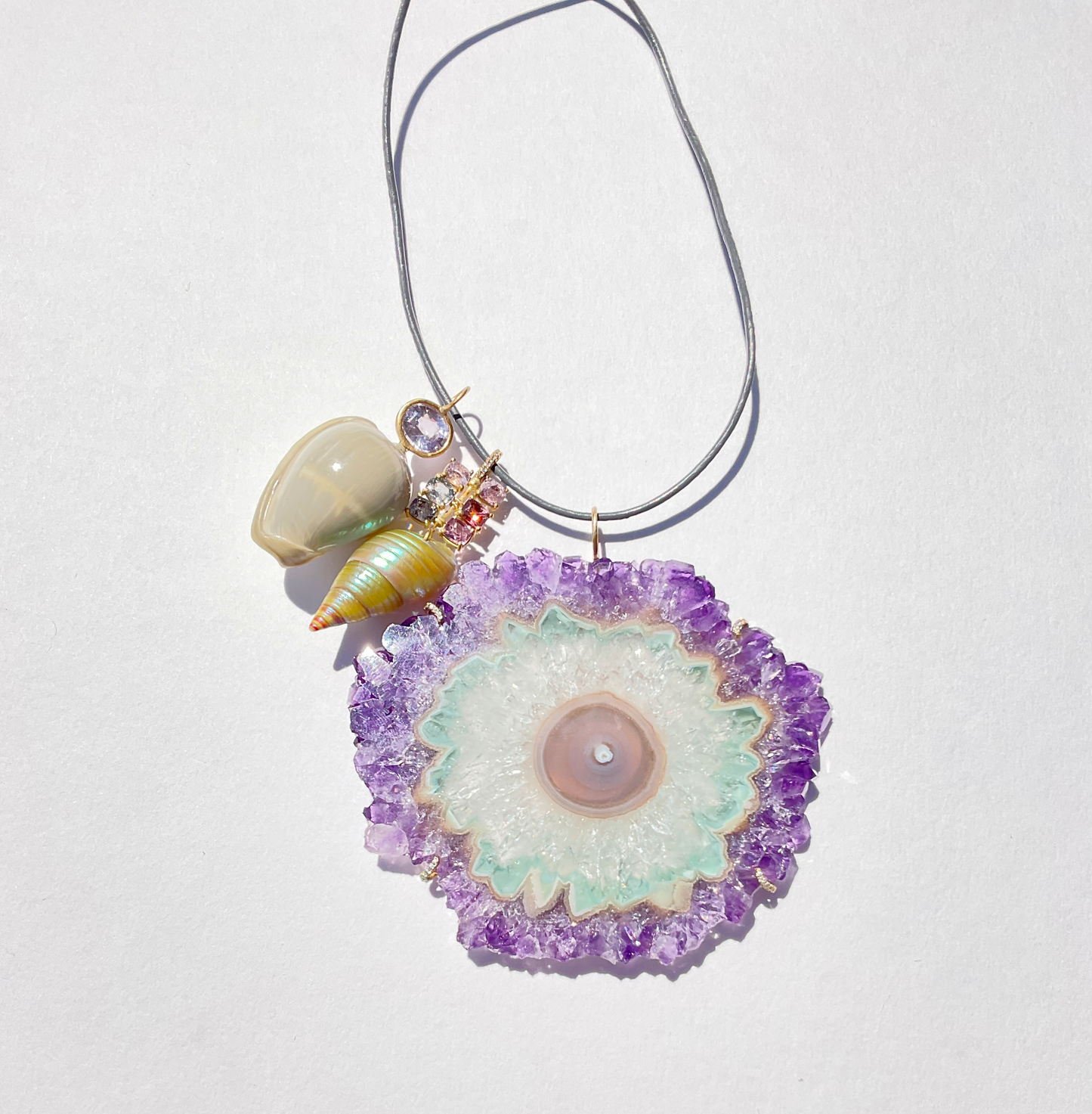Amethyst Stalactite Pendant with Diamond Prongs
