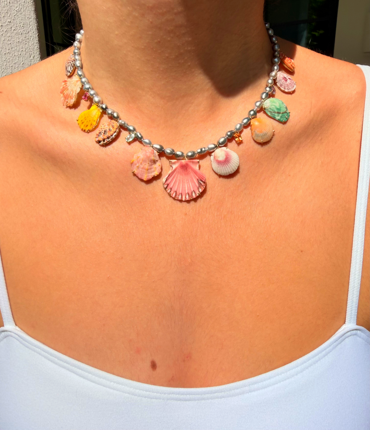 Tahitian Keshi Pearls with Shells, Gems and Diamonds