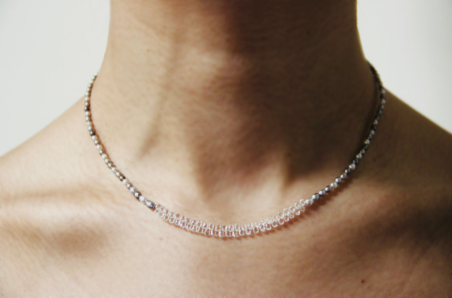 Tiny Tahitian Keshi Pearls with Diamond Briolettes