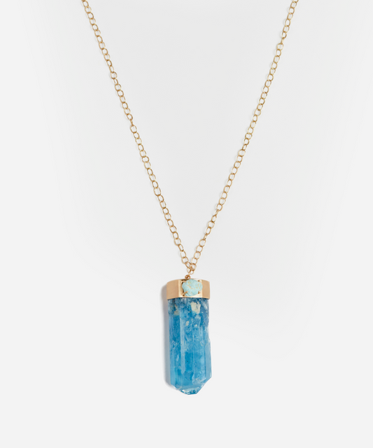 Aquamarine and Turquoise Nugget Pendant on Link Chain