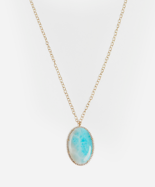 Larimar and Diamond Pendant on Link Chain