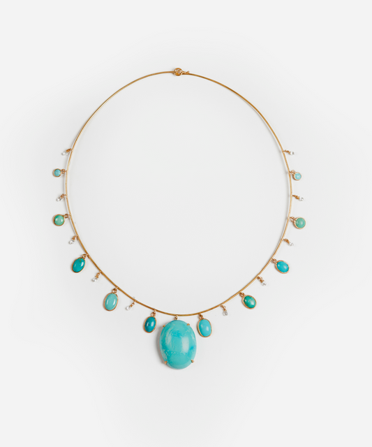 Gold Choker with Turquoise and Diamond Briolettes