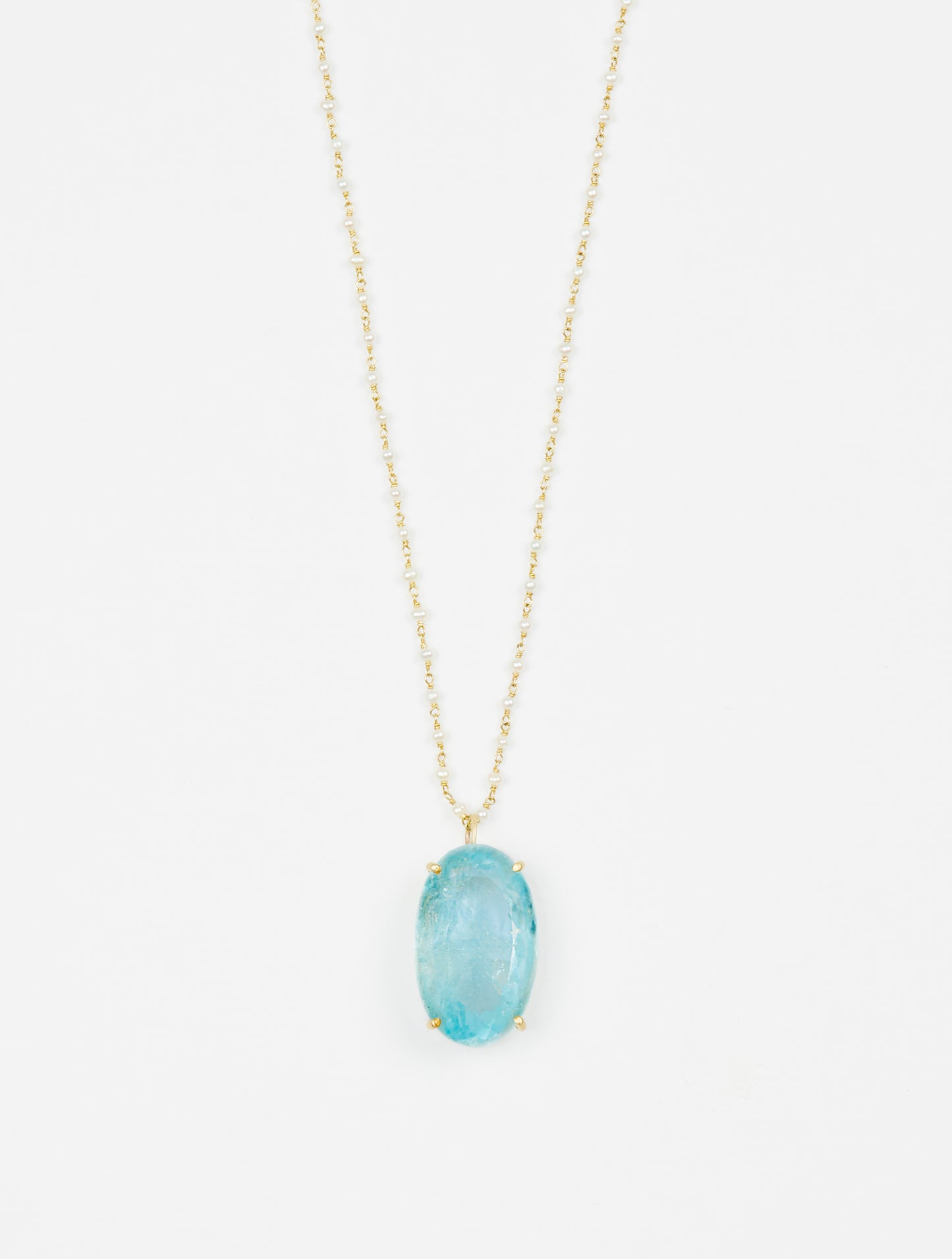 Aquamarine Pendant on Pearl and Gold Chain