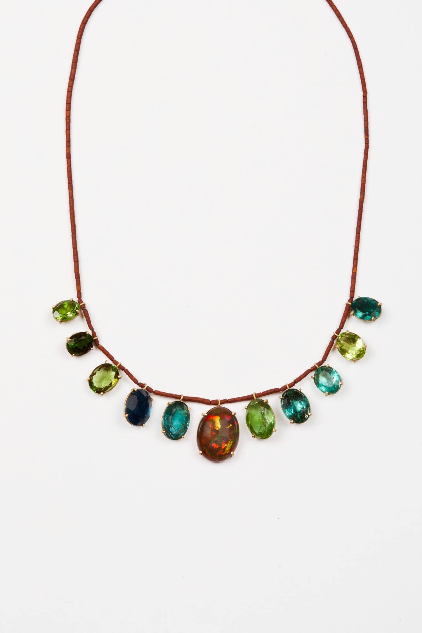 Brown Jade Beads with Tourmalines and Opal