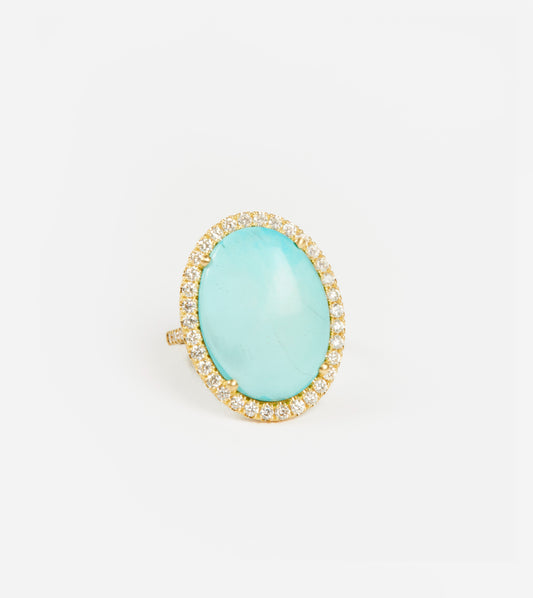 Turquoise and Diamond Halo Ring