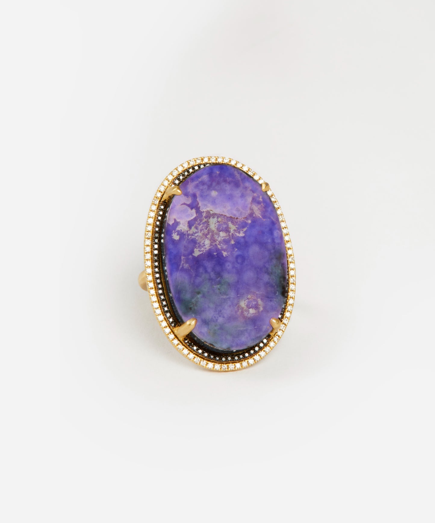 Sugilite Ring with Black and White Diamonds