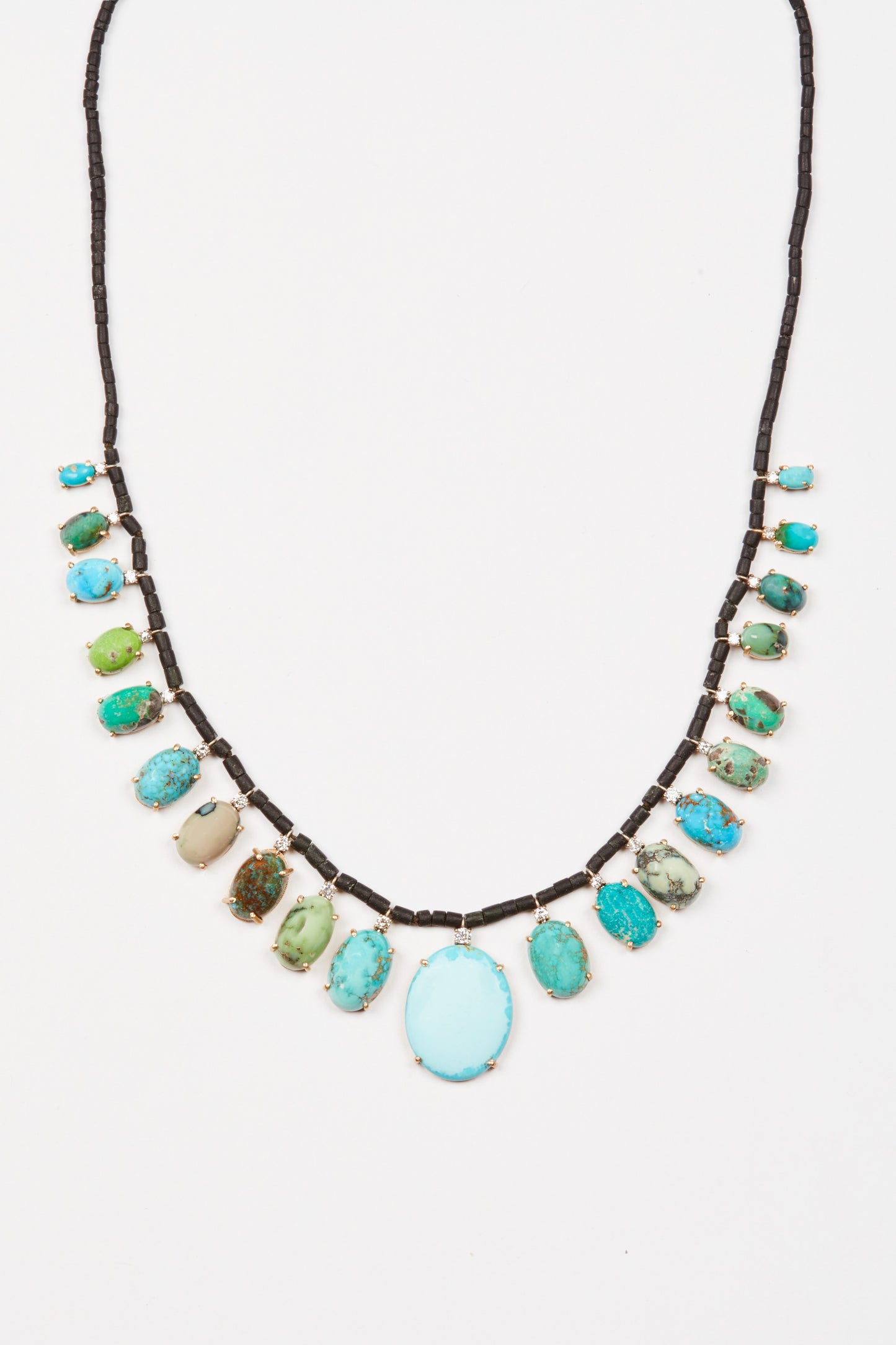 Black Jade Beads with Turquoise, Variscite and Diamonds