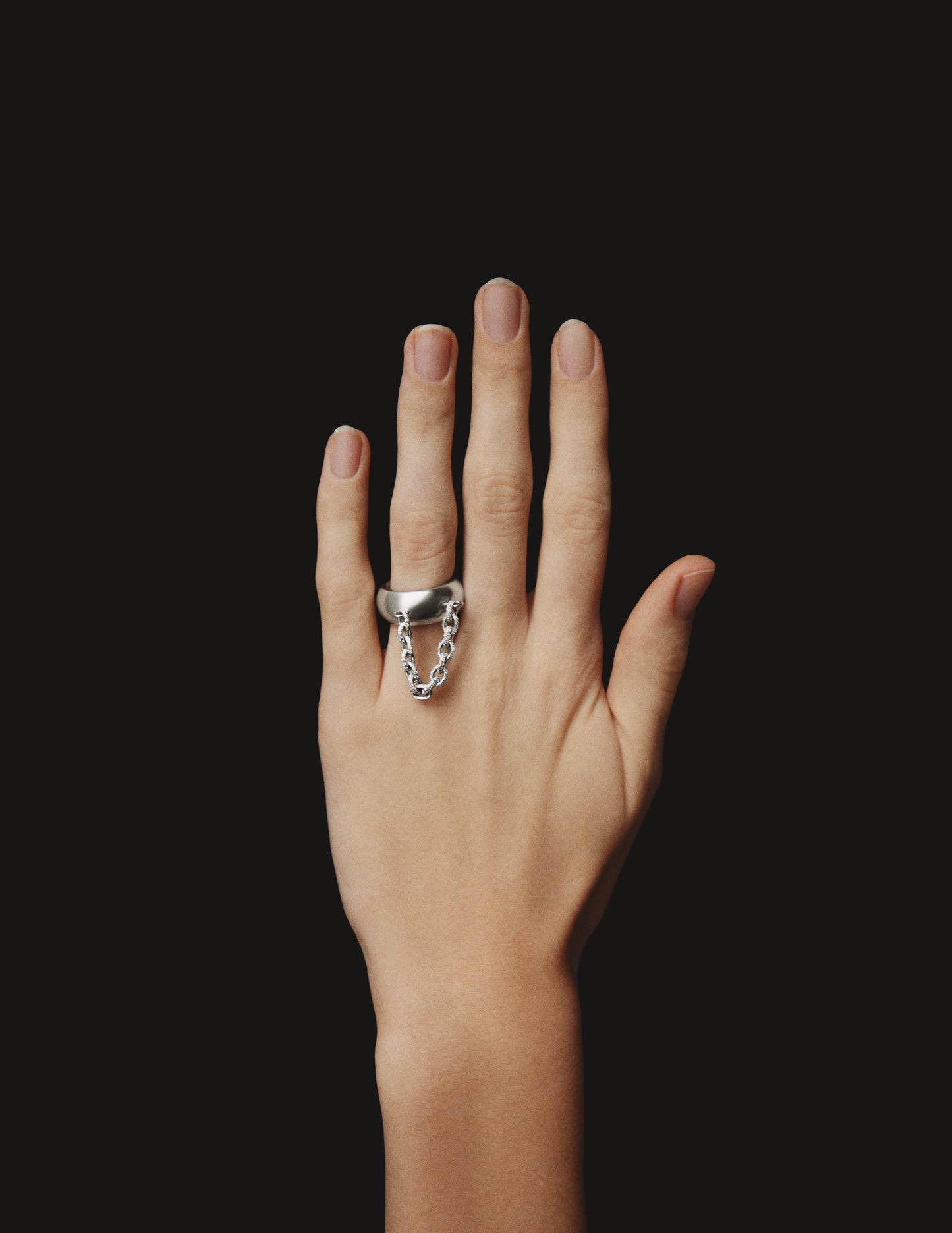 White Gold Matte Ring with Diamond Chain