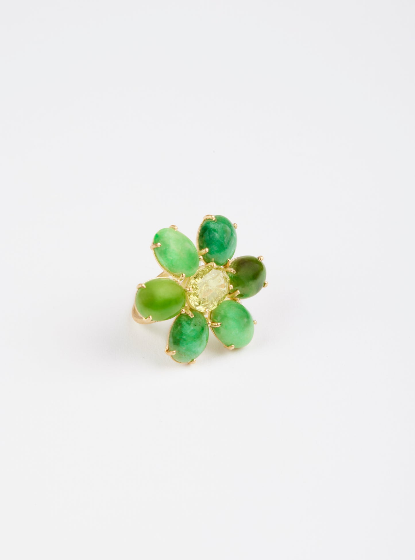 Vintage Green Jade and Sphene Flower Ring