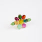 Multi Gem Flower Ring with Green Tourmaline Carved Petals