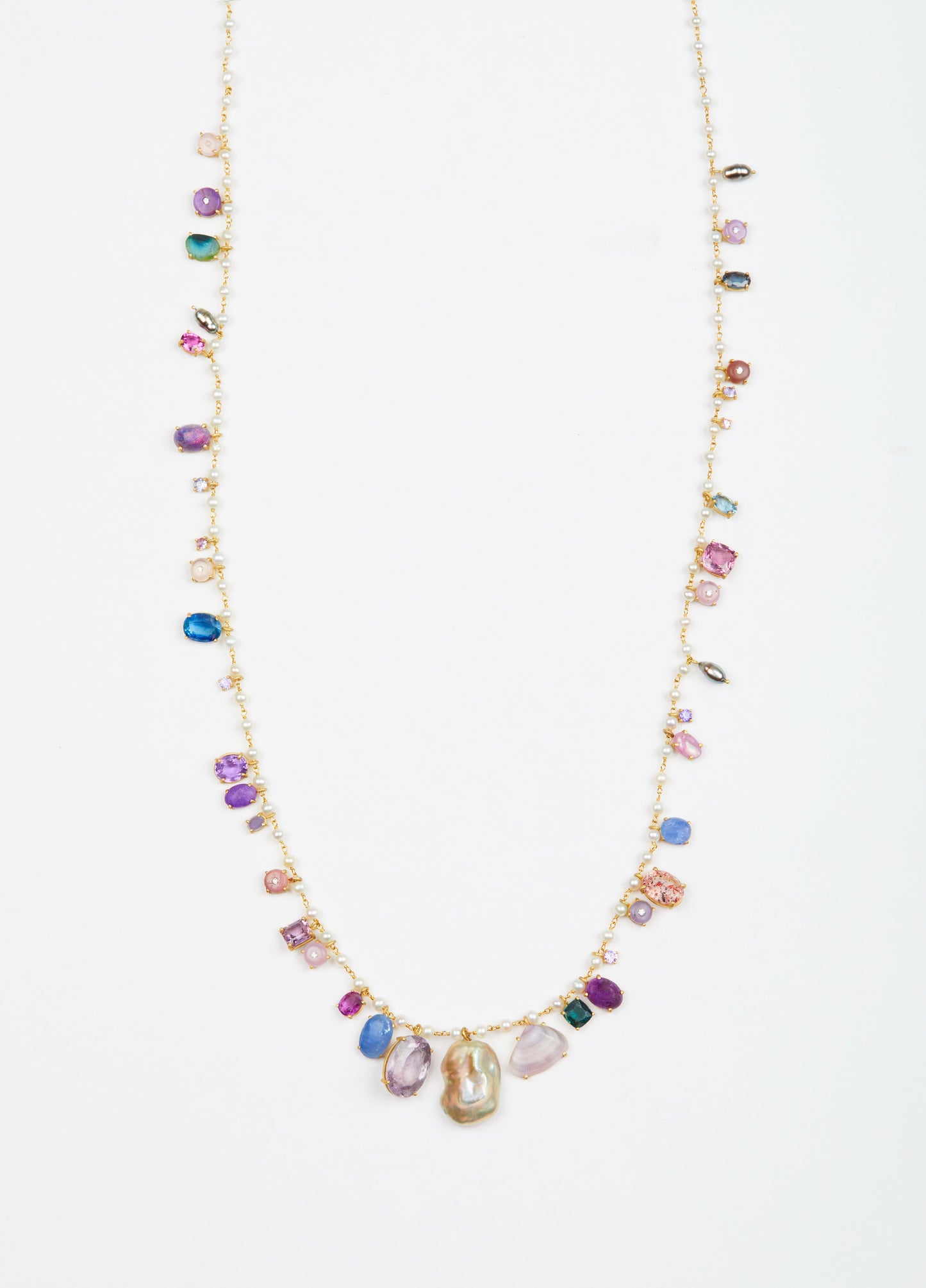 Pearl Chain with Multi Gems, Pearls, Diamonds and Shells