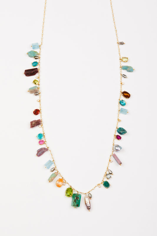 Pearl Chain with Multi Gem Stones and Tahitian Keshi Pearls