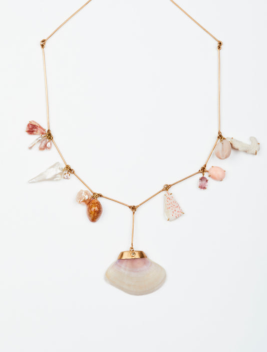 Shells, Pearls from the Tennessee River, Coral, Pink Tourmaline and Rose Cut Diamond