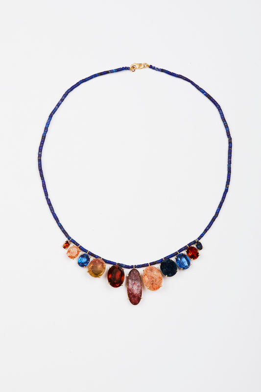 Lapis Beads with Multi Gem Necklace