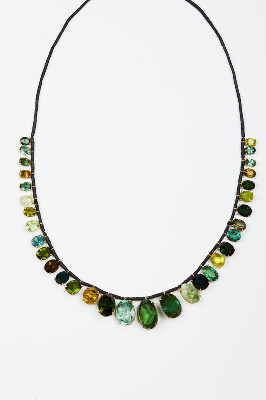 Black Jade Beads with Tourmaline and Sphene