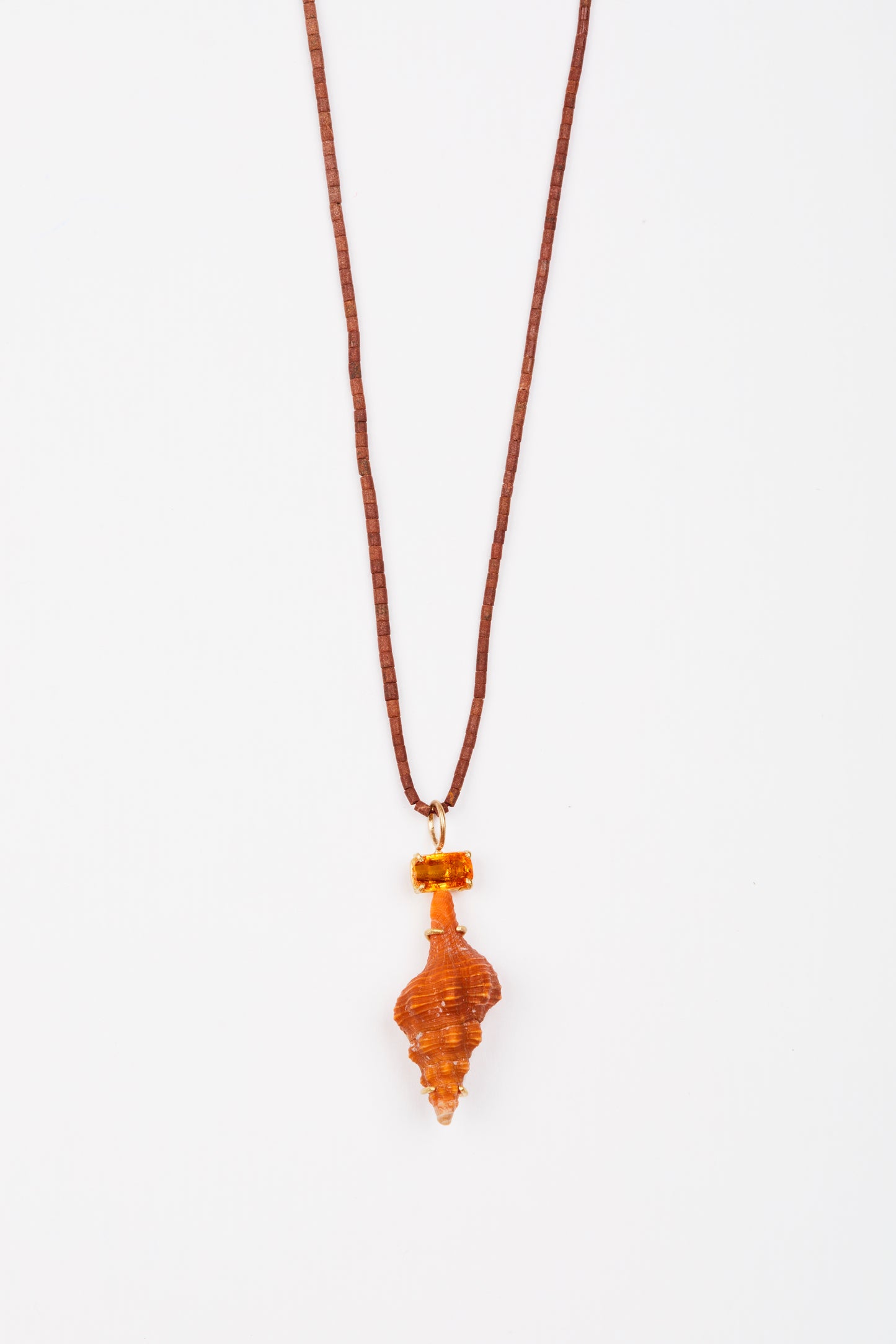 Brown Jade Beads with Orange Shell and Spessartine Garnet