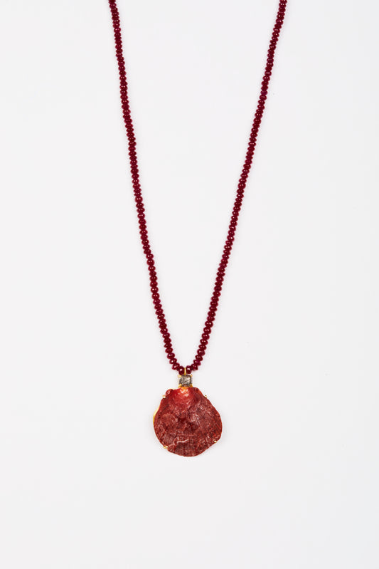 Ruby Beads with Diamond and Red Shell