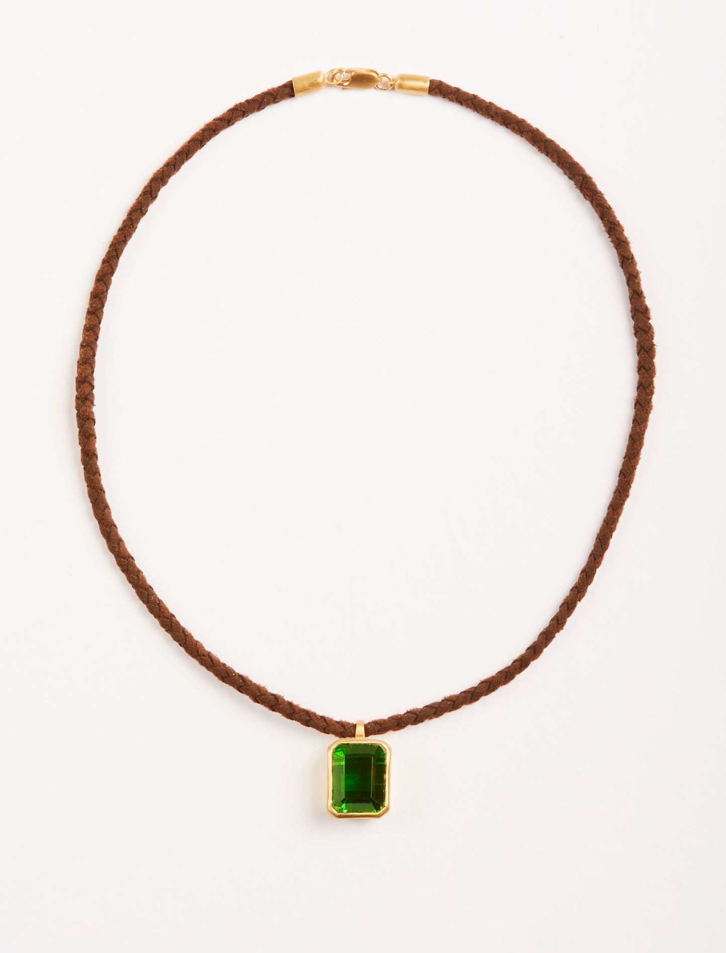 Braided Brown Cord with Green Tourmaline